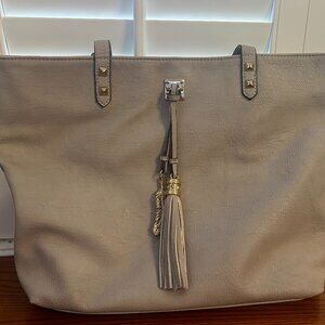 Jessica Simpson Taupe Tan Tote Bag Purse Gold Accents Magnet Closure